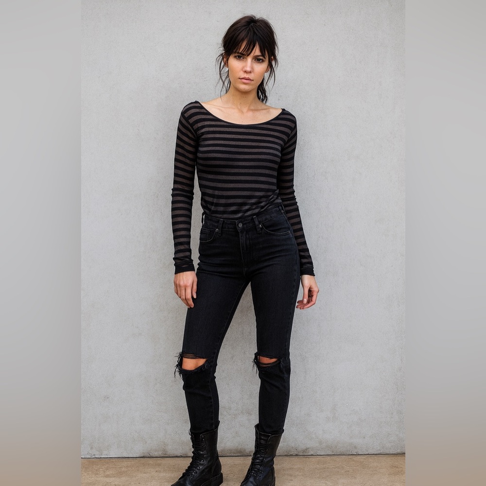 ❤️Vintage Y2K Versace Jeans Couture Sheer Stripe Top Rare Find